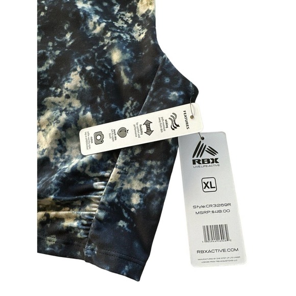 RBX Active Longline Racerback Sports Bra Size XL Blue Spatter Dye Pattern - Picture 2 of 5
